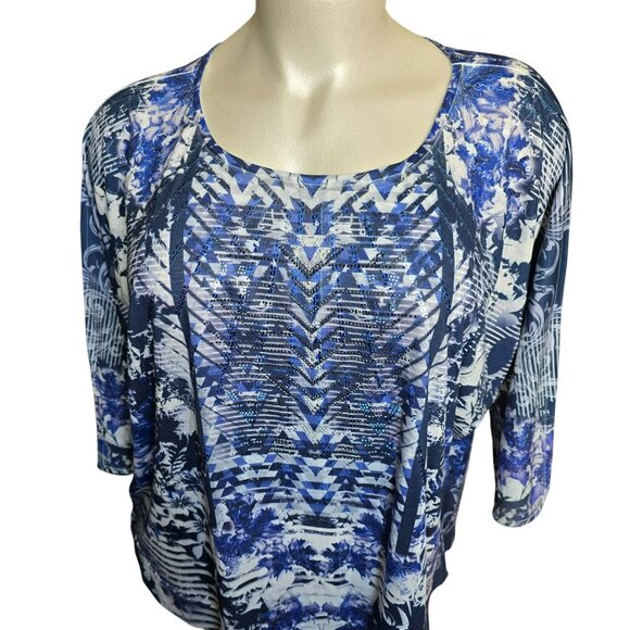 Womens Blue & White Abstract Print Blouse Gorgeous 3/4 Sleeve Size 26/28 JJ4069 - Picture 2 of 11